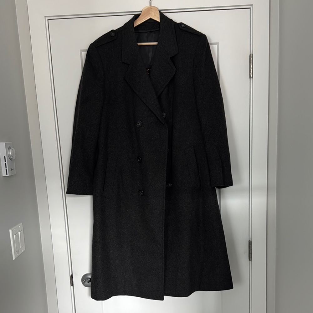 Wool Coat, Dark Grey Double-Breasted Women's Coat, Size XL Trench Coat, Size 14